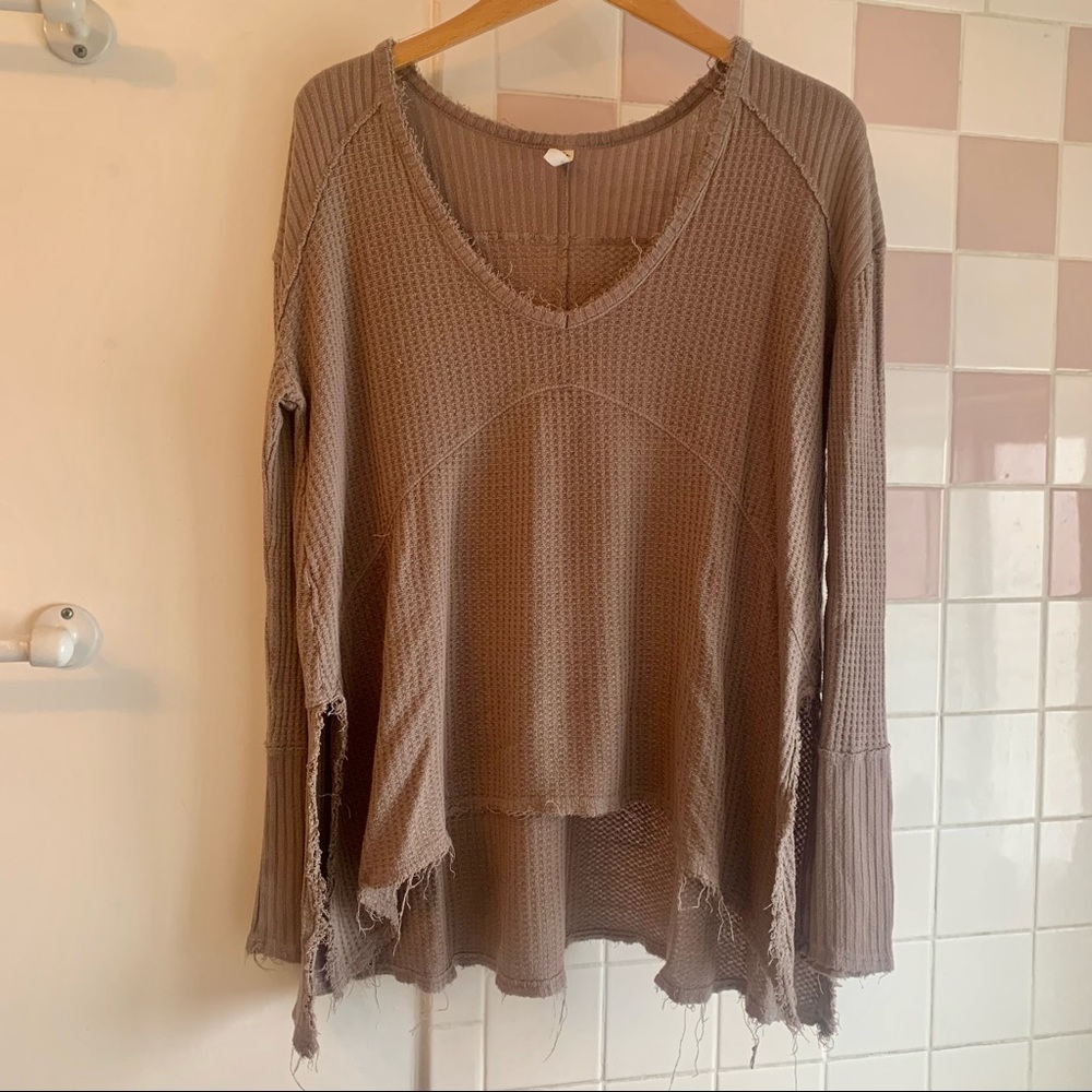 Free People Waffle Knit Brown Long sleeve
